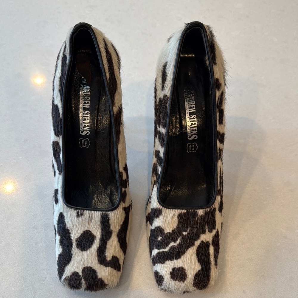 Andrew Stevens Black and White Heels Animal Print